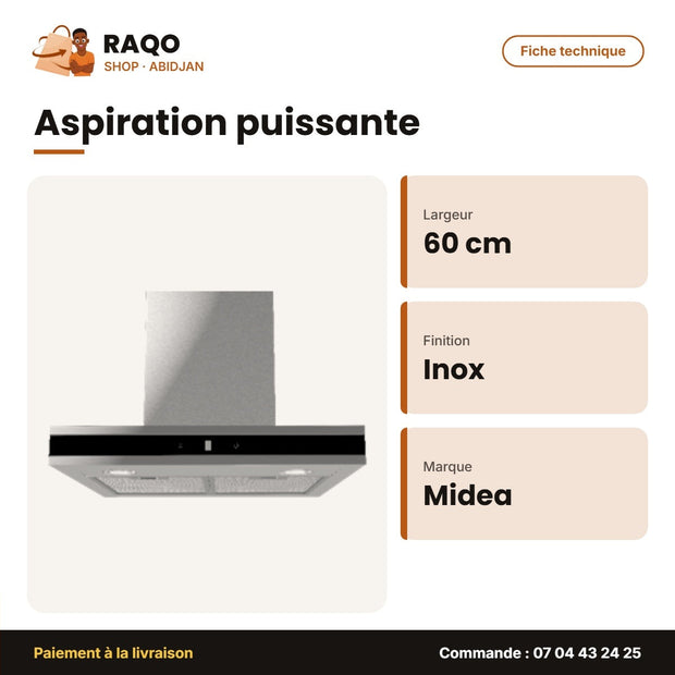 Hotte Aspirante Midea 60cm Acier Inox | GAZ_60M77