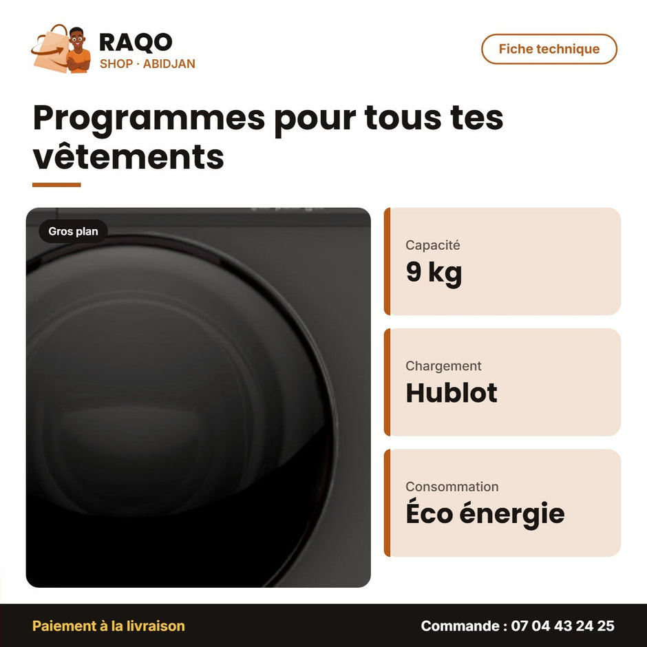 Machine à Laver 9kg Nasco Front Load Auto. Silver – Écran D'affichage – A+++ | SNASFL-9KG-SBD
