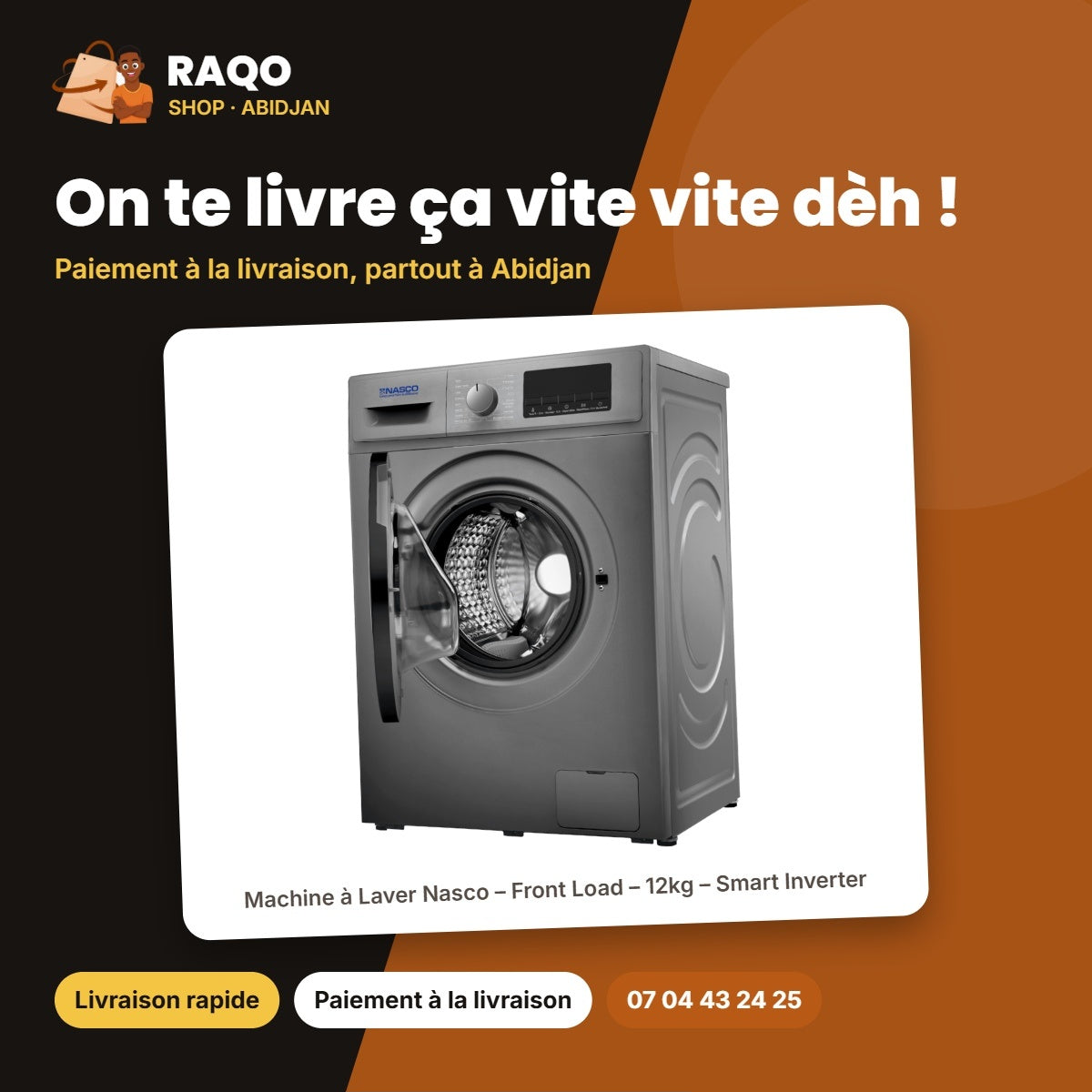 Machine à Laver Nasco – Front Load – 12kg – Smart Inverter | NASFL-T12KG-SDV1
