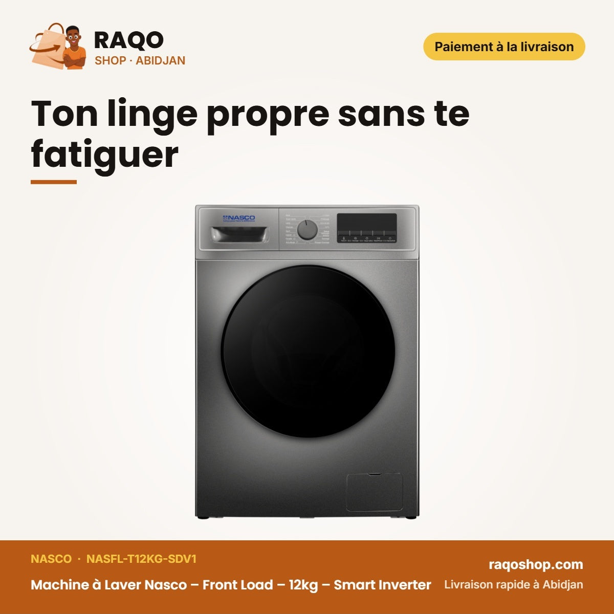 Machine à Laver Nasco – Front Load – 12kg – Smart Inverter | NASFL-T12KG-SDV1