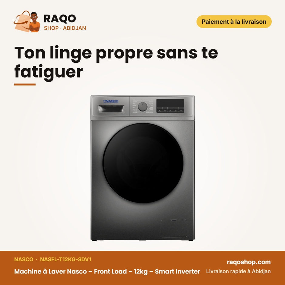 Machine à Laver Nasco – Front Load – 12kg – Smart Inverter | NASFL-T12KG-SDV1