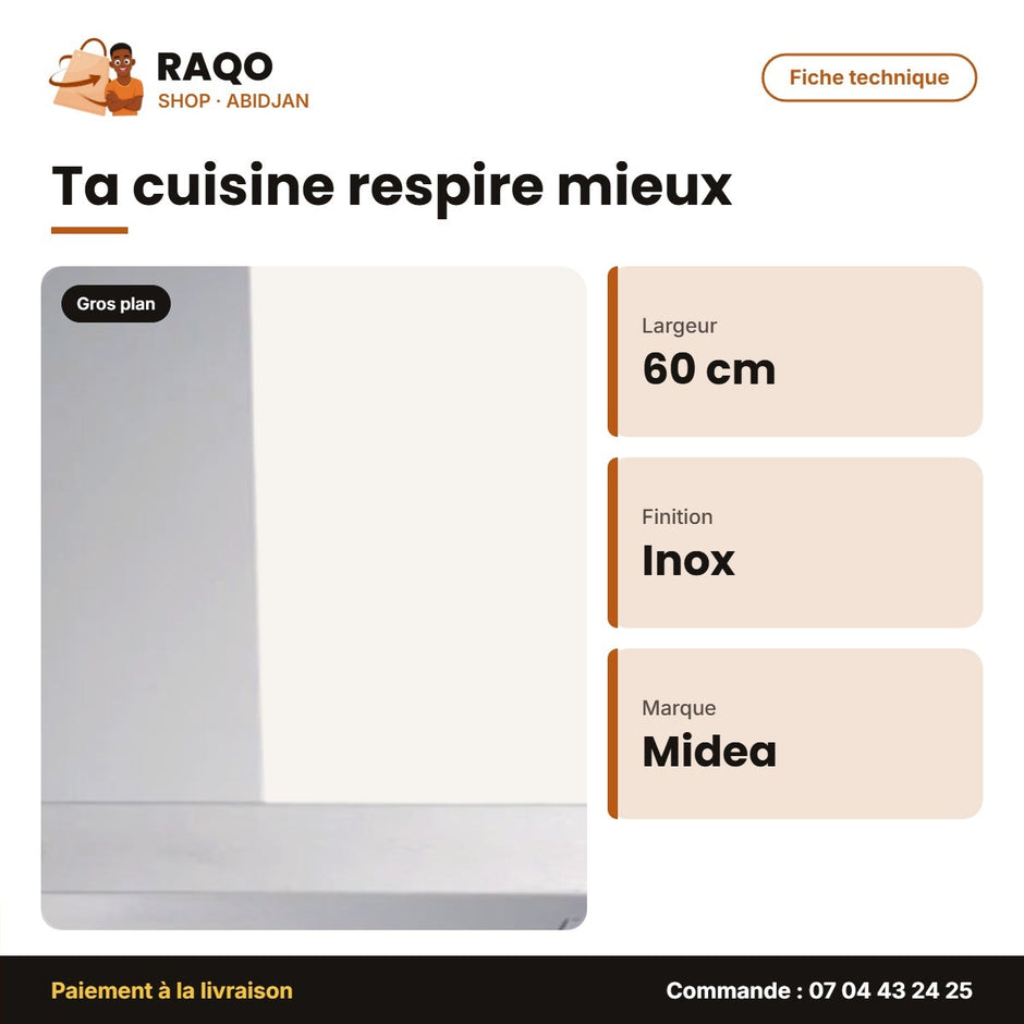 Hotte Aspirante Midea 60cm Acier Inoxydable | GAZ_60M21