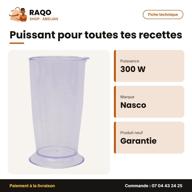 Mixeur à Main Nasco 700ML 300W Plast Body avec 1 Kit D'access 6PC | MIXER_HB1902