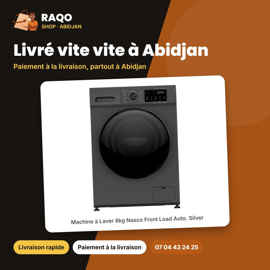 Machine à Laver 8kg Nasco Front Load Auto. Silver – Écran D'affichage – A+++ | SNASFL-8KG-SBD