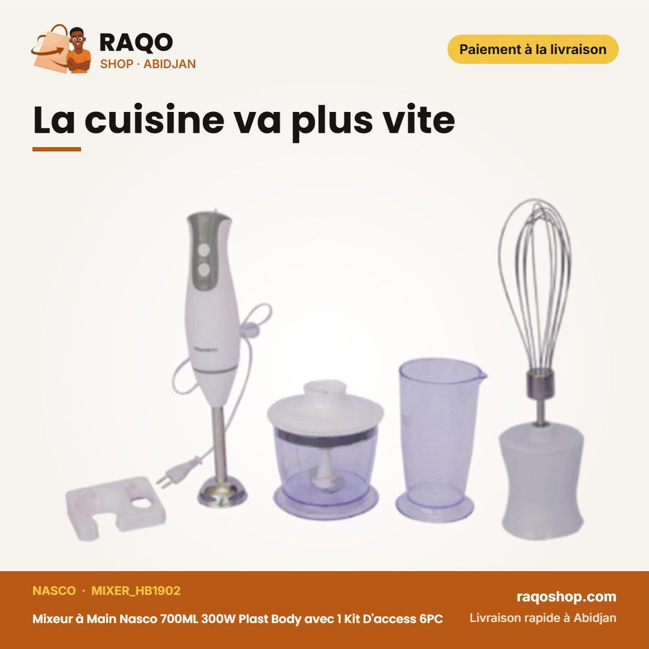 Mixeur à Main Nasco 700ML 300W Plast Body avec 1 Kit D'access 6PC | MIXER_HB1902