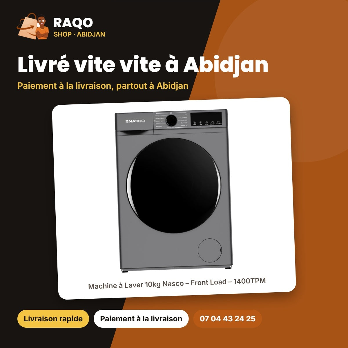 Machine à Laver 10kg Nasco – Front Load – 1400TPM – Add Wash | NASFL-JS10KG-S