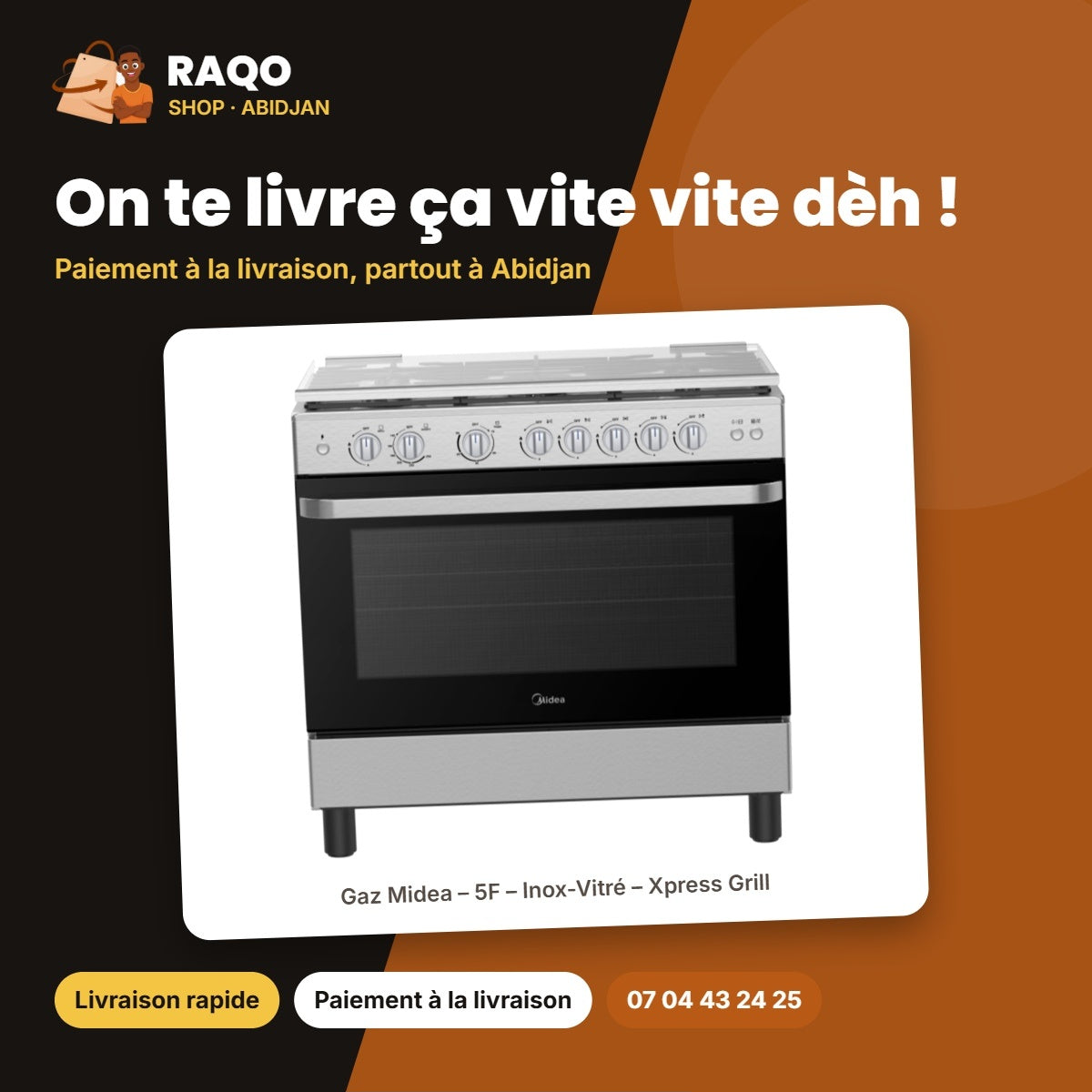 Gaz Midea – 5F – Inox-Vitré – Xpress Grill | 36LMG5G080RC