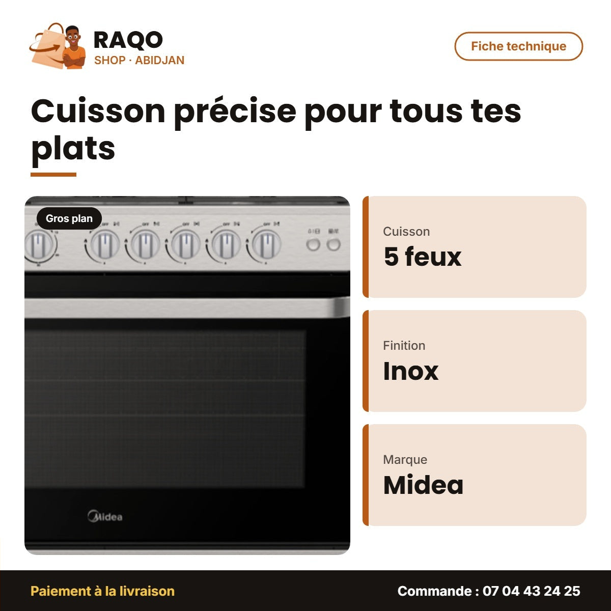 Gaz Midea – 5F – Inox-Vitré – Xpress Grill | 36LMG5G080RC