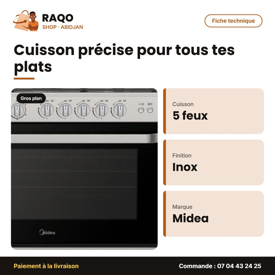 Gaz Midea – 5F – Inox-Vitré – Xpress Grill | 36LMG5G080RC