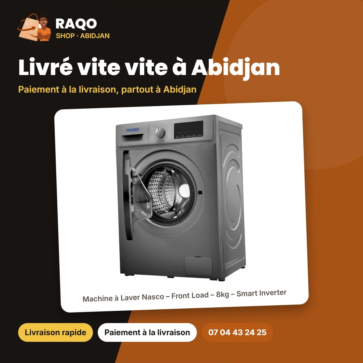 Machine à Laver Nasco – Front Load – 8kg – Smart Inverter | NASFL-T8KG-SDV1