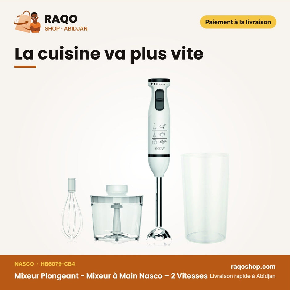 Mixeur Plongeant - Mixeur à Main Nasco – 2 Vitesses – 500ML Hachoir – Fouet | HB6079-CB4