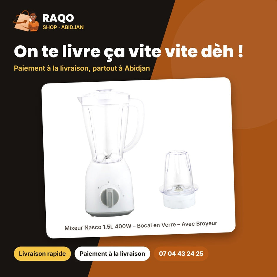 Mixeur Nasco 1.5L 400W – Bocal en Verre – Avec Broyeur – Plastic Body | BL2005CG-CB
