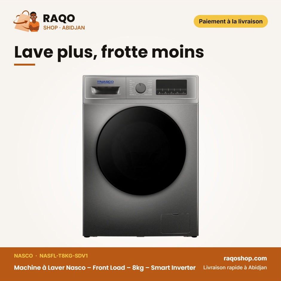 Machine à Laver Nasco – Front Load – 8kg – Smart Inverter | NASFL-T8KG-SDV1