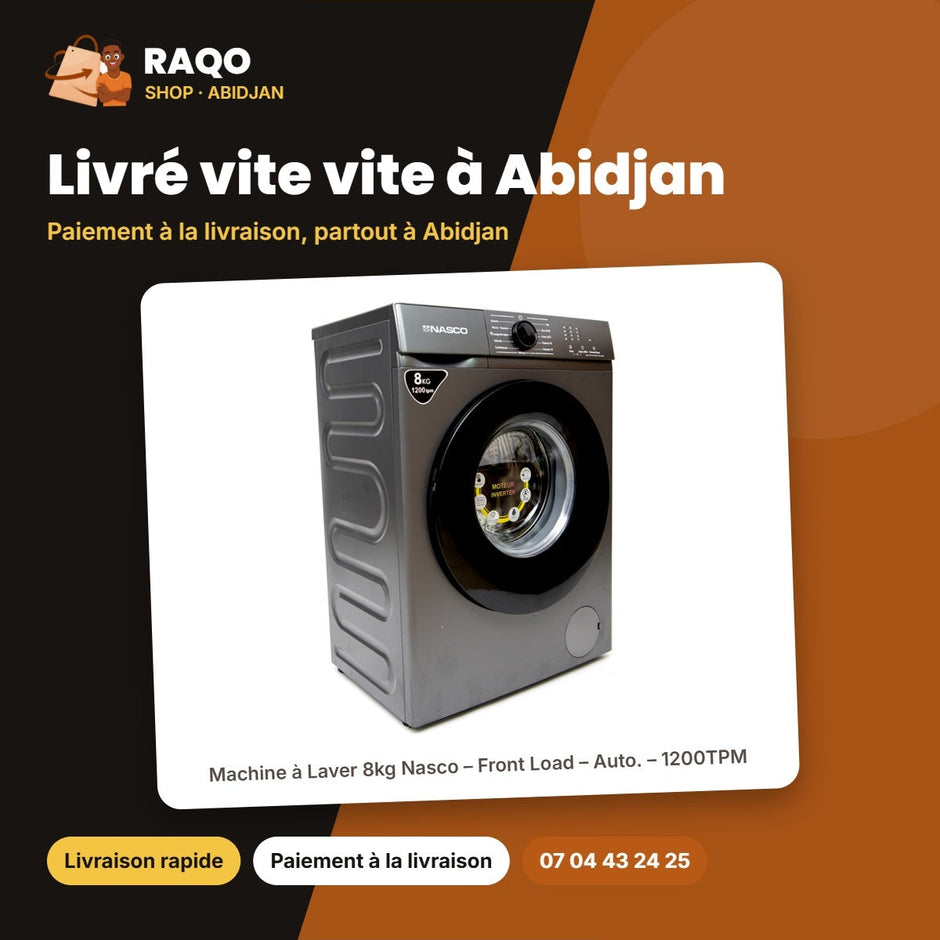 Machine à Laver 8kg Nasco – Front Load – Auto. – 1200TPM | NASFL-J8KG-S