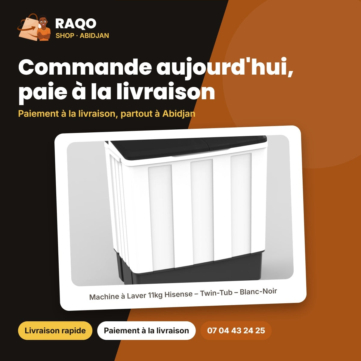 Machine à Laver 11kg Hisense – Twin-Tub – Blanc-Noir – 50Hz | WS11SD3W