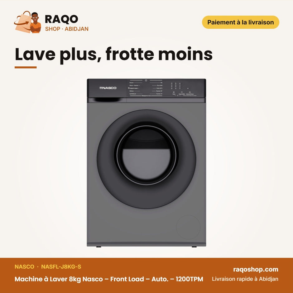 Machine à Laver 8kg Nasco – Front Load – Auto. – 1200TPM | NASFL-J8KG-S