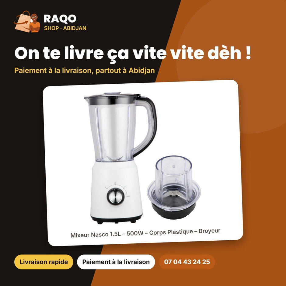 Mixeur Nasco 1.5L – 500W – Corps Plastique – Broyeur | BL9006AL-GS