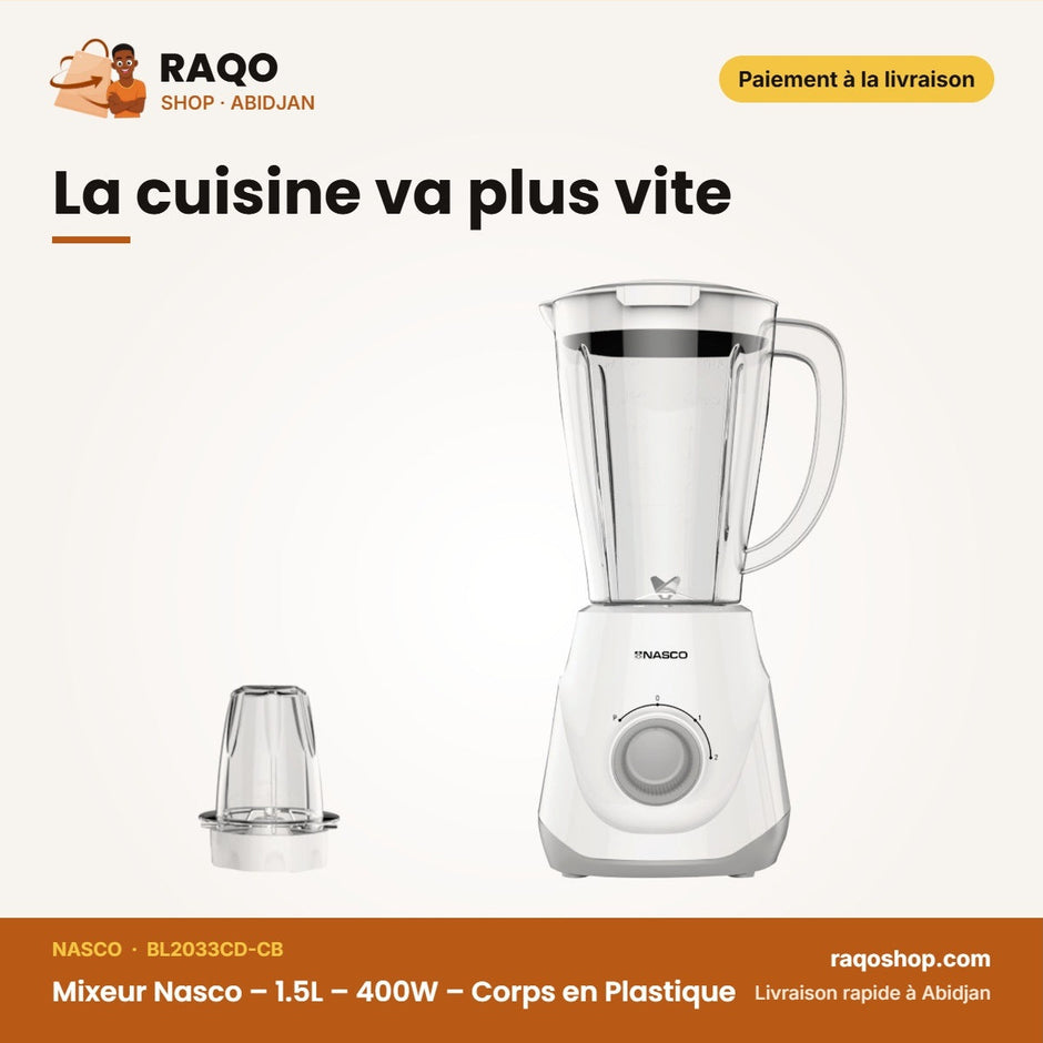 Mixeur Nasco – 1.5L – 400W – Corps en Plastique | BL2033CD-CB