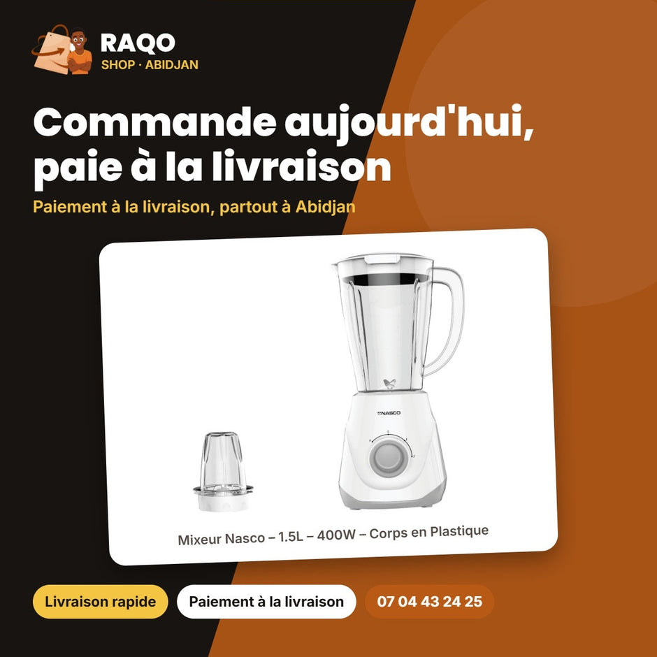 Mixeur Nasco – 1.5L – 400W – Corps en Plastique | BL2033CD-CB