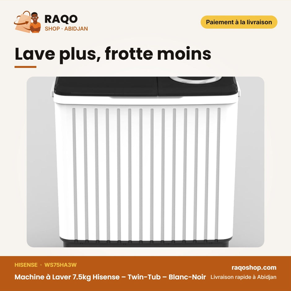 Machine à Laver 7.5kg Hisense – Twin-Tub – Blanc-Noir – 50Hz | WS75HA3W