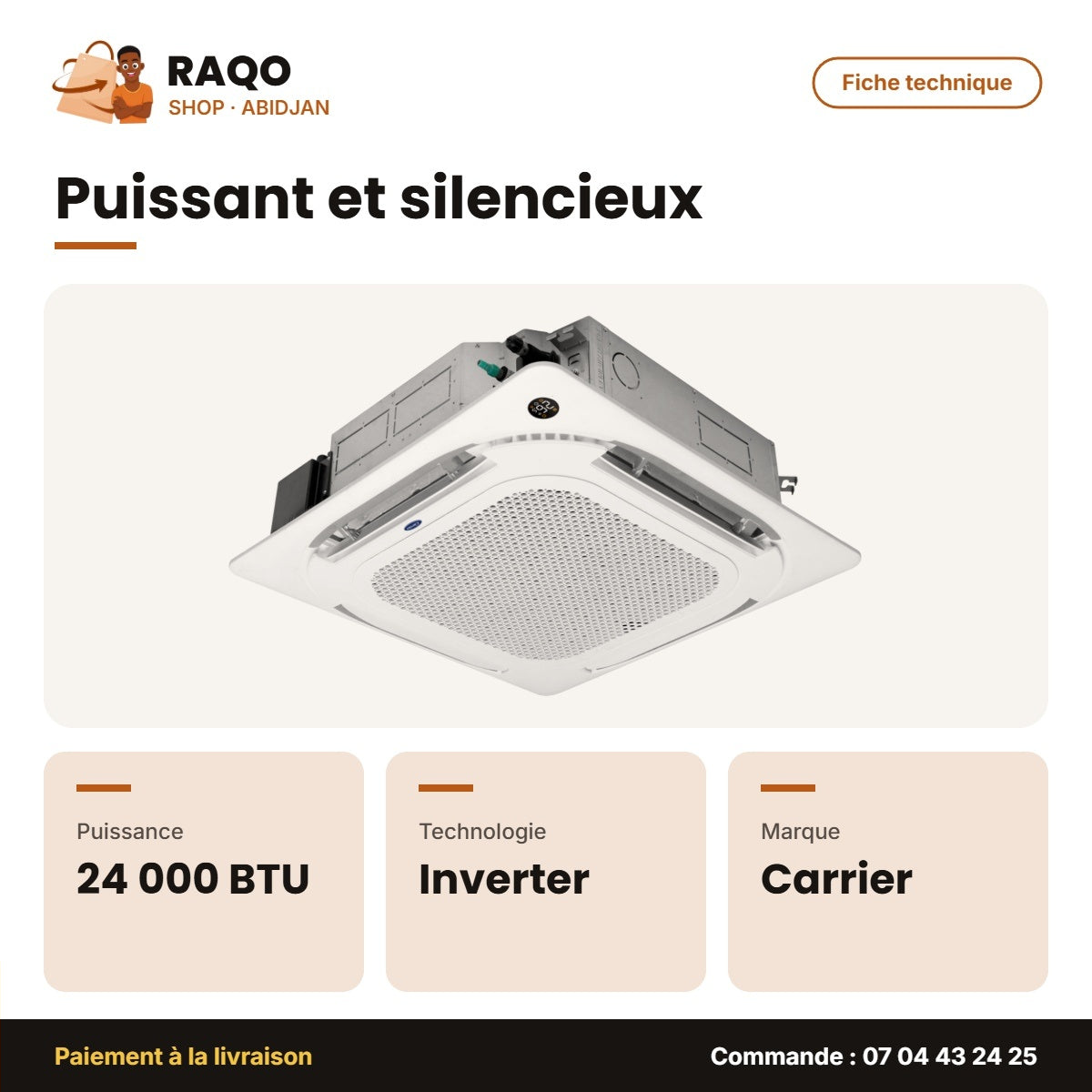 Split Cassette Carrier 24.000 BTU – Unité Extérieur 38QUS024D8SX – Inverter | 42QTD024D8S