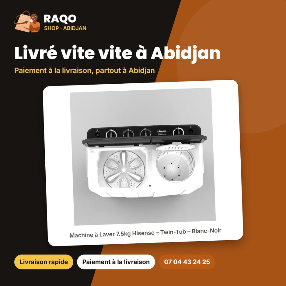 Machine à Laver 7.5kg Hisense – Twin-Tub – Blanc-Noir – 50Hz | WS75HA3W