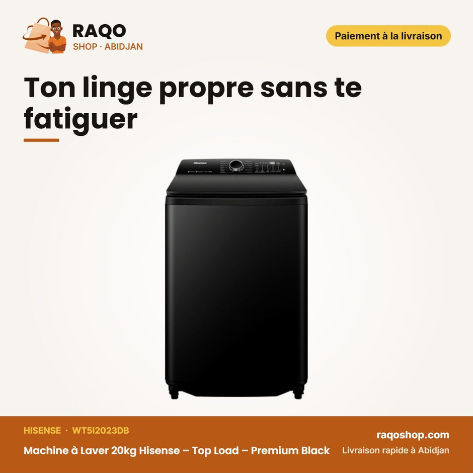 Machine à Laver 20kg Hisense – Top Load – Premium Black – Inverter | WT5I2023DB