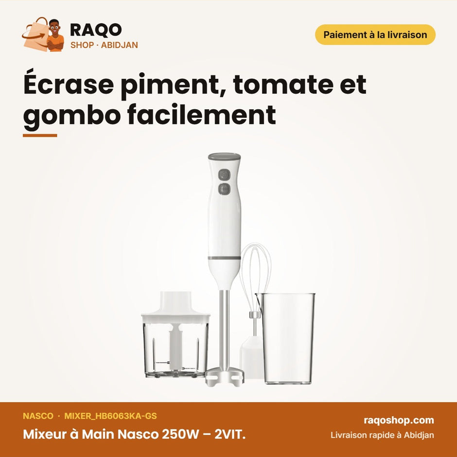 Mixeur à Main Nasco 250W – 2VIT. – Plast Body avec 1 Kit D'acc. 6PC | MIXER_HB6063KA-GS