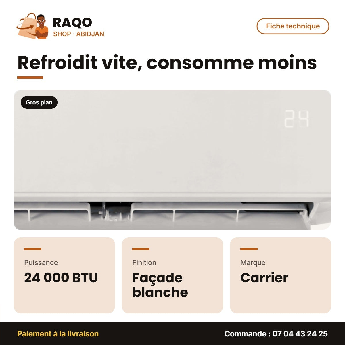 Split Carrier 24000 BTU – Façade Blanche – Unité Extérieure 38AHC024FT | 42AHC024FT