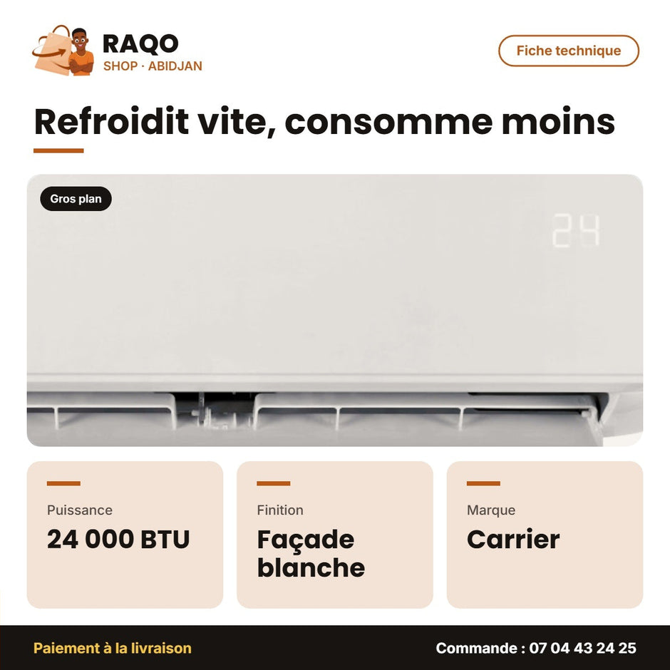 Split Carrier 24000 BTU – Façade Blanche – Unité Extérieure 38AHC024FT | 42AHC024FT