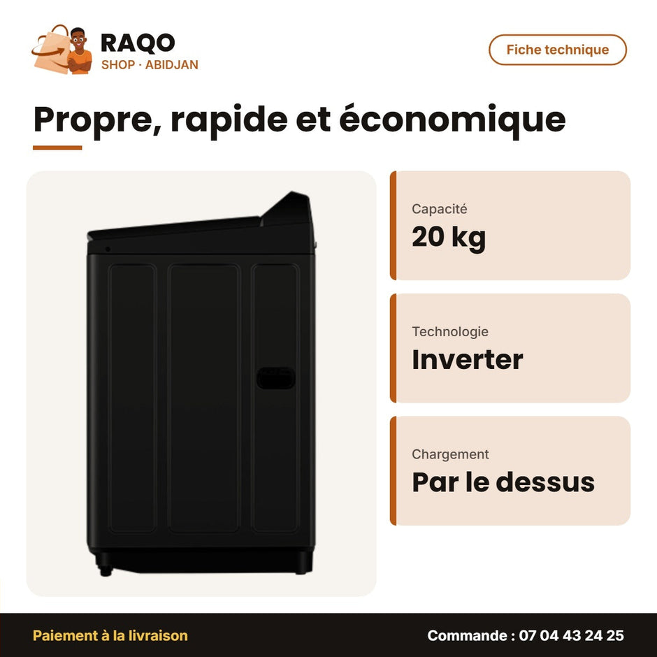 Machine à Laver 20kg Hisense – Top Load – Premium Black – Inverter | WT5I2023DB
