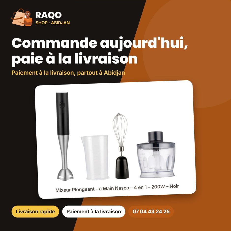 Mixeur Plongeant - à Main Nasco – 4 en 1 – 200W – Noir | NAS-HB3304-TMT