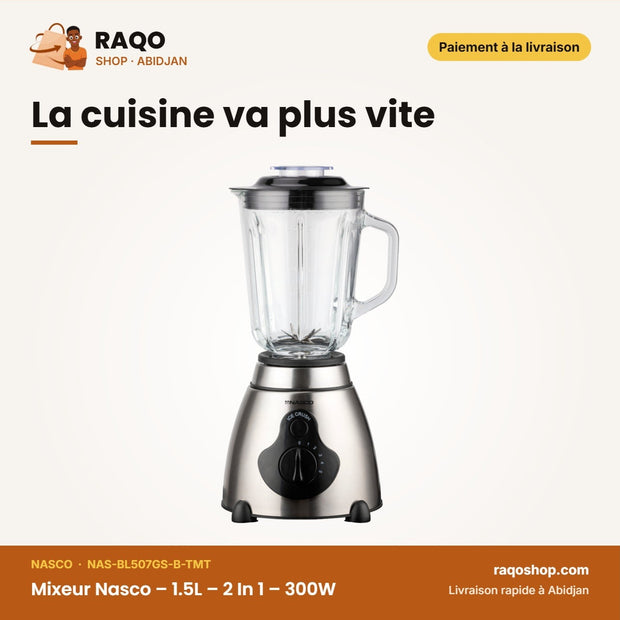 Mixeur Nasco – 1.5L – 2 In 1 – 300W | NAS-BL507GS-B-TMT
