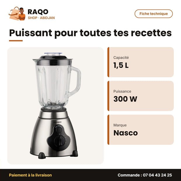 Mixeur Nasco – 1.5L – 2 In 1 – 300W | NAS-BL507GS-B-TMT