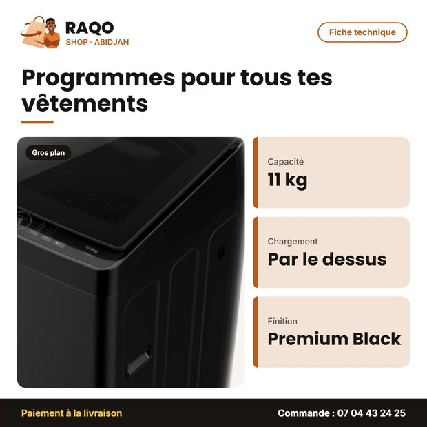 Machine à Laver 11kg Hisense – Top Load – Automatique – Premium Black | WT3K1123UB