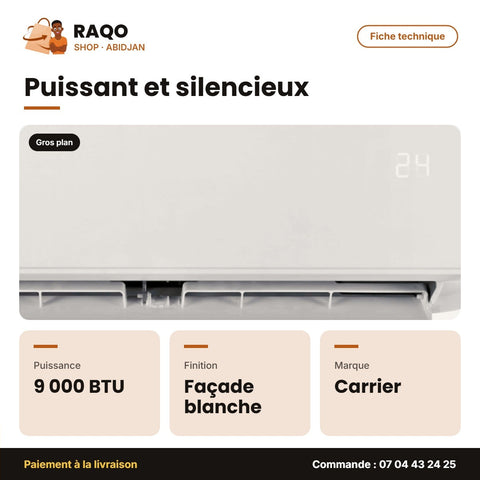 Split Carrier 9000 BTU – Façade Blanche – Unité Extérieure 38AHC009FT | 42AHC009FT
