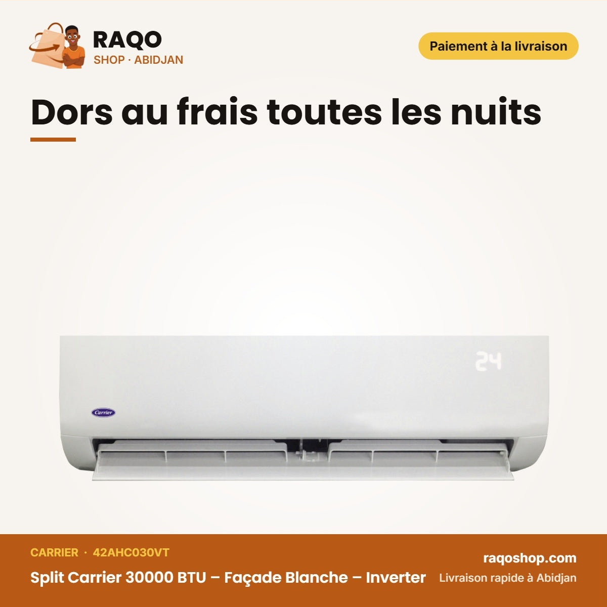 Split Carrier 30000 BTU – Façade Blanche – Inverter – Unité Extérieur 38AHC030VT | 42AHC030VT