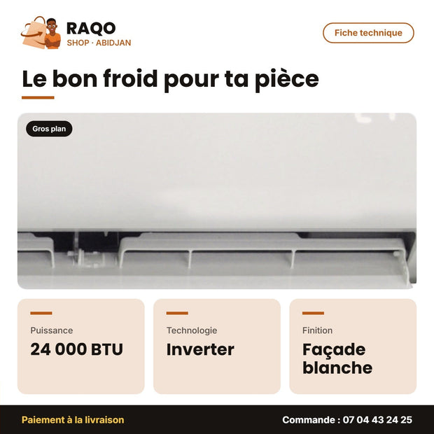 Split Carrier 24000 BTU – Façade Blanche – Inverter – Unité Extérieur 38AHC024VT | 42AHC024VT