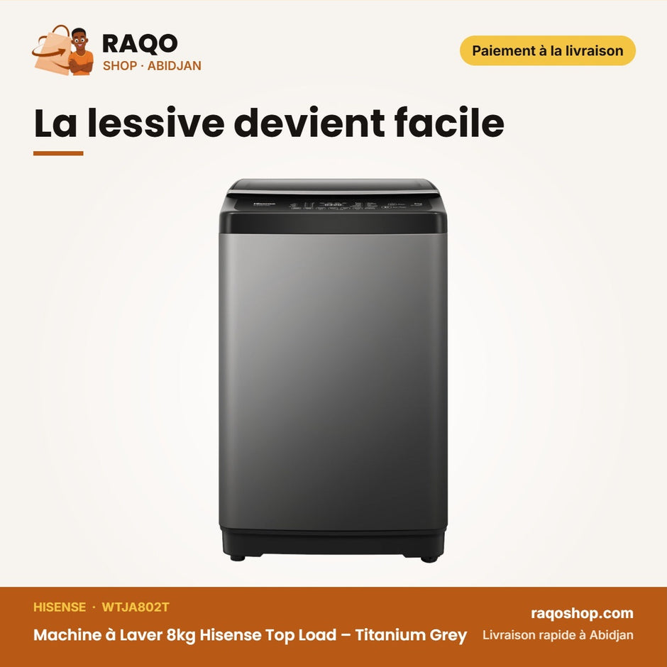 Machine à Laver 8kg Hisense Top Load – Titanium Grey – 420W | WTJA802T
