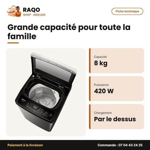 Machine à Laver 8kg Hisense Top Load – Titanium Grey – 420W | WTJA802T