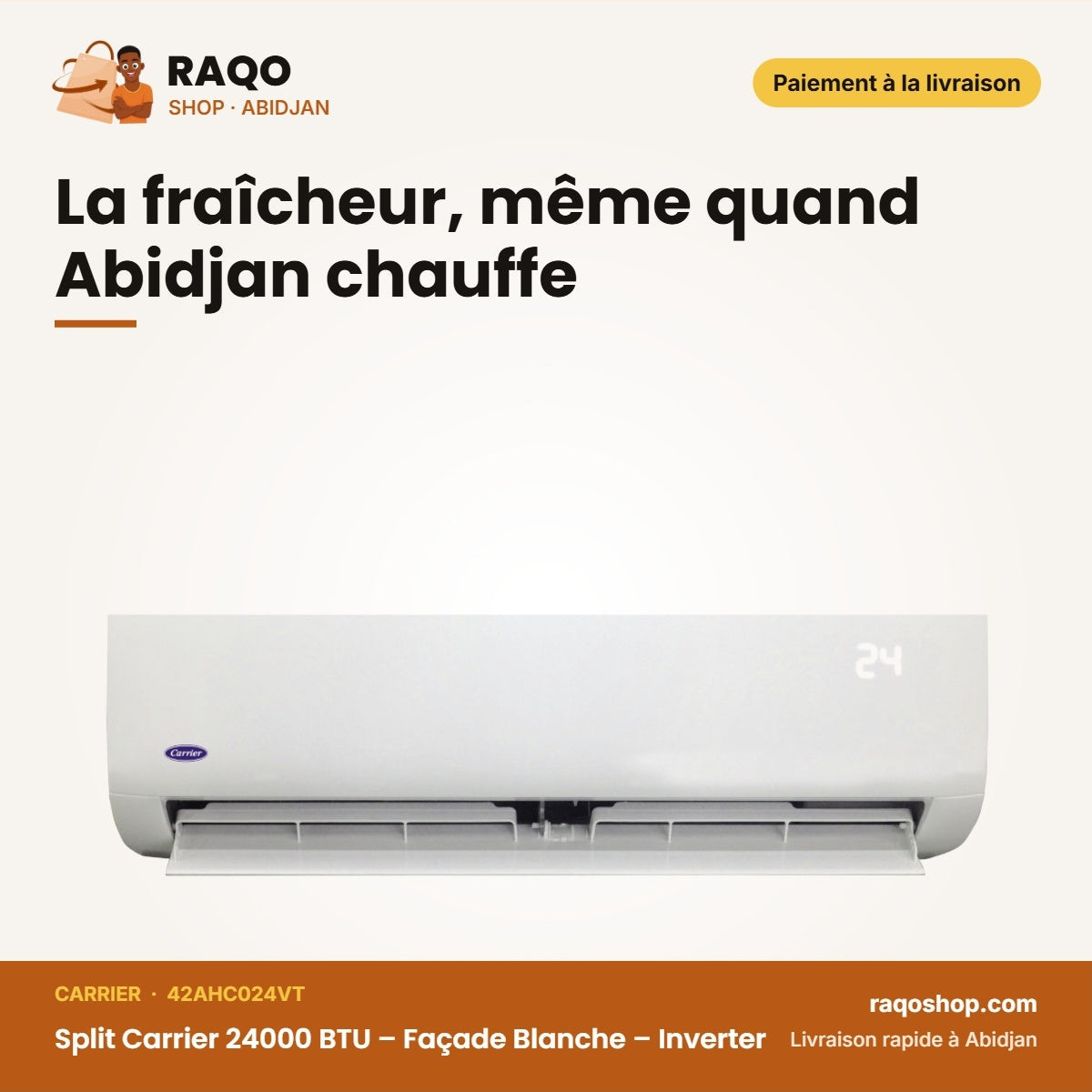 Split Carrier 24000 BTU – Façade Blanche – Inverter – Unité Extérieur 38AHC024VT | 42AHC024VT