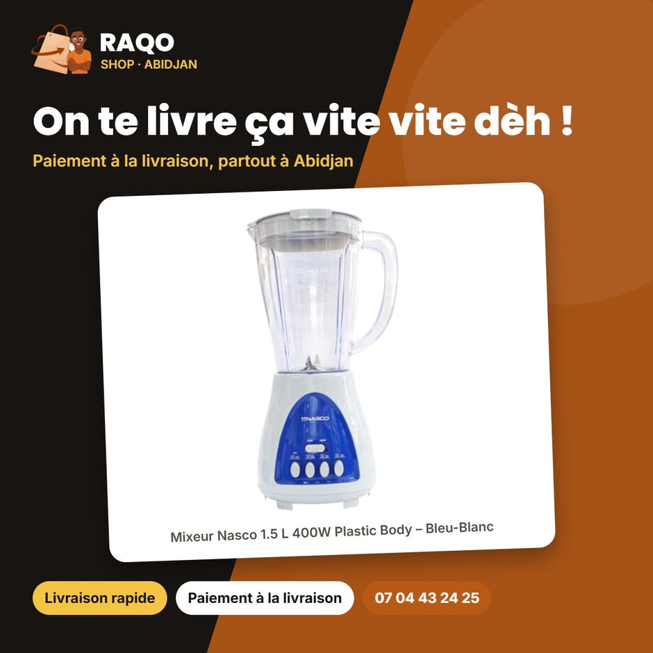 Mixeur Nasco 1.5 L 400W Plastic Body – Bleu-Blanc – Avec Broyeur | MIXER_BL1008AK-CB