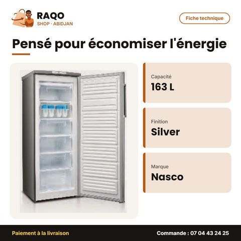 Congélateur Vertical Nasco – 5 Tiroirs – Silver – 163L | HNASD1-21