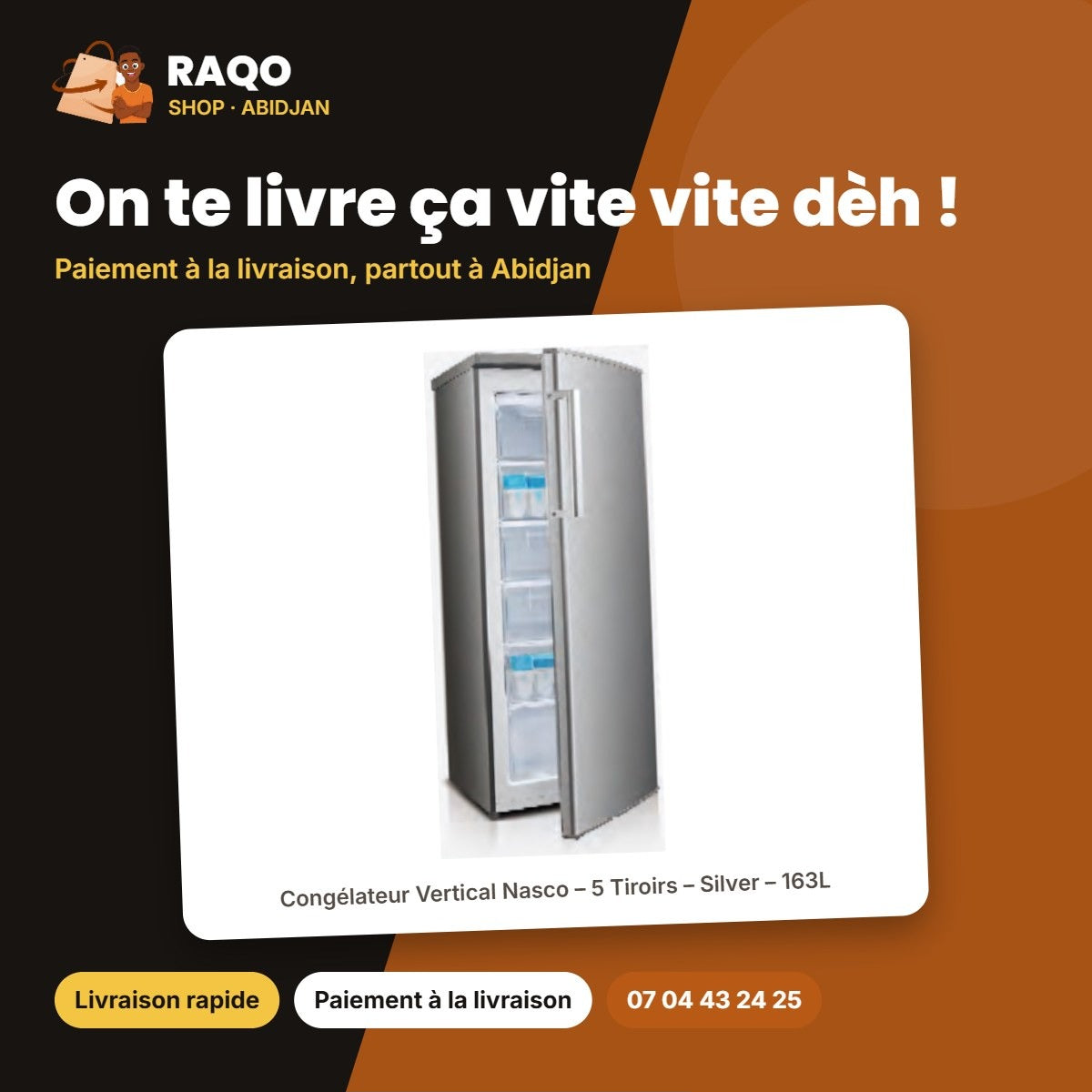 Congélateur Vertical Nasco – 5 Tiroirs – Silver – 163L | HNASD1-21