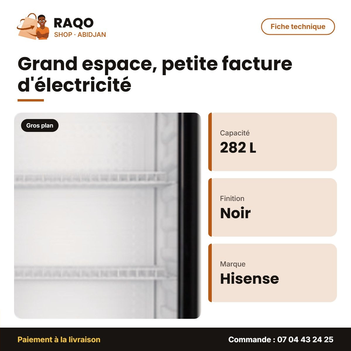 Refroidisseur Hisense – 282L – Contour Noir | FL-37FCE