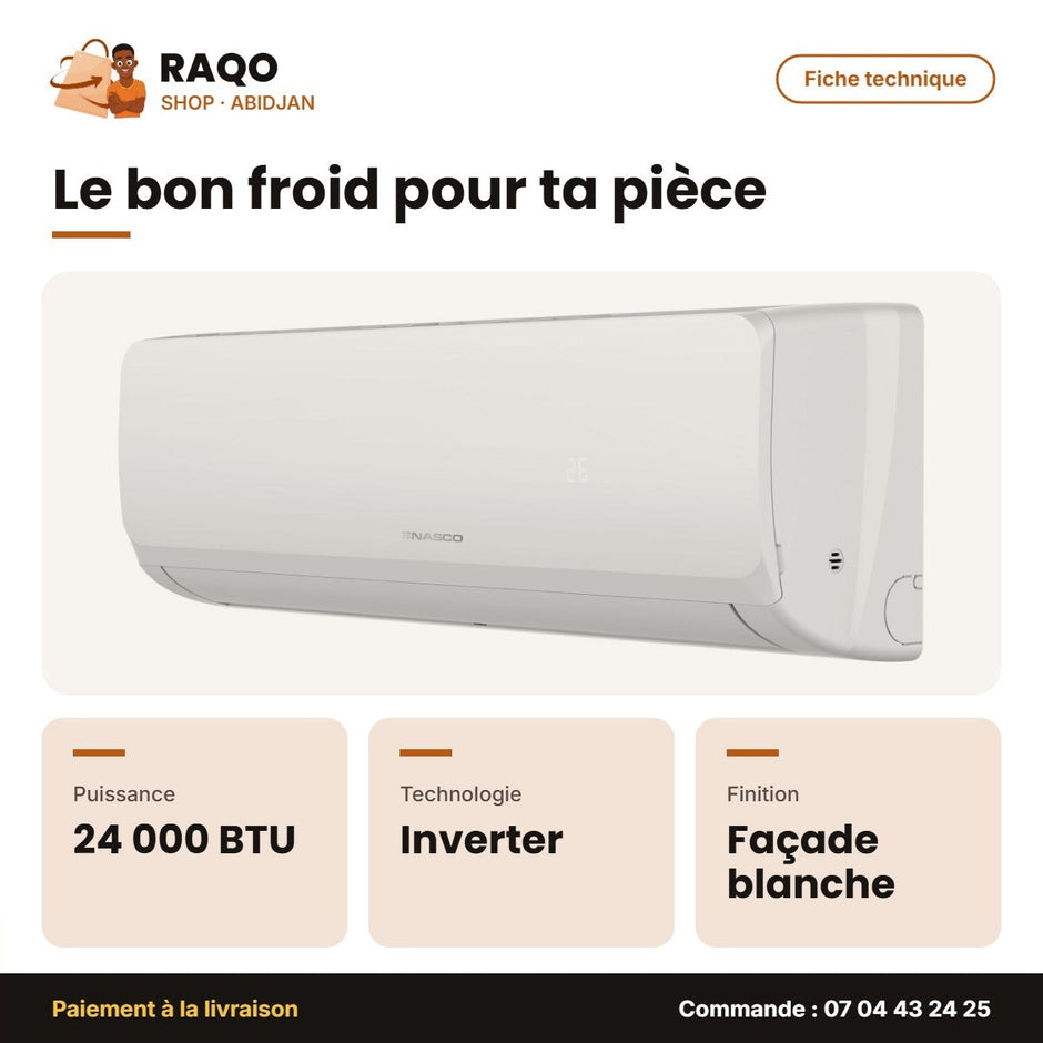 Split 24.000 BTU Inverter Nasco R410 Façade Blanche | NAS-J24-V1
