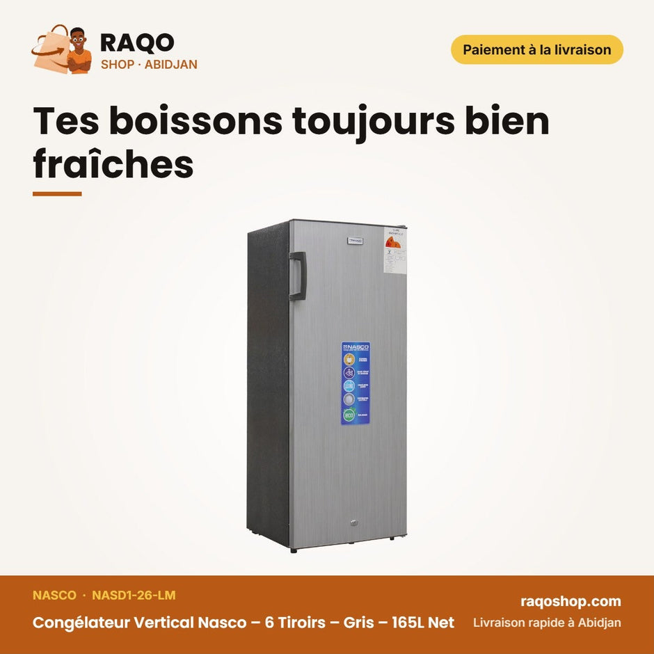 Congélateur Vertical Nasco – 6 Tiroirs – Gris – 165L Net | NASD1-26-LM