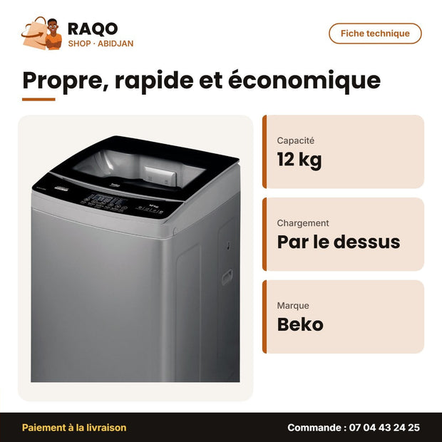 Machine à Laver Beko – 12kg – Top Load – Fully Automatic | BEKO_WTLI120S