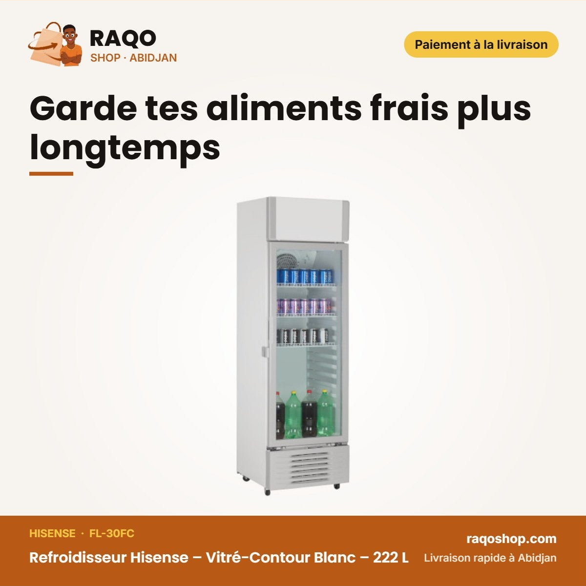 Refroidisseur Hisense – Vitré-Contour Blanc – 222 L | FL-30FC