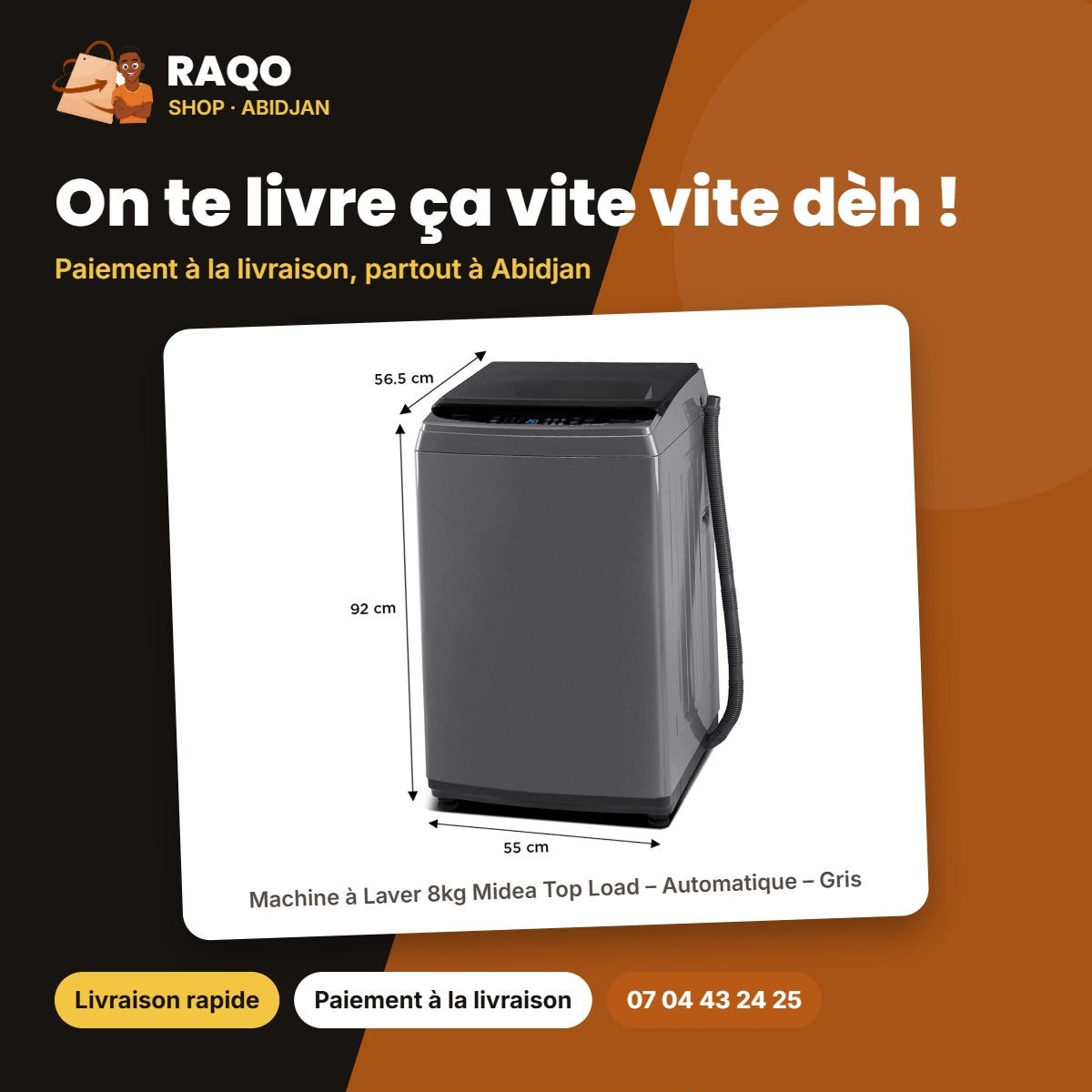 Machine à Laver 8kg Midea Top Load – Automatique – Gris – Healthguard | MA200W80/G